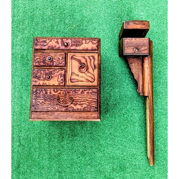 Antique Japanese Zelkova Wooden 7-Drawer Tansu Haribaku Sew/Trinket Storage Box - Picture 12 of 14